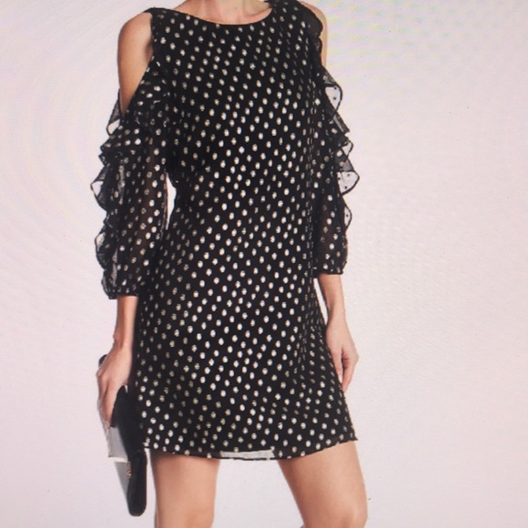 Eliza J Dresses & Skirts - Cold Shoulder Ruffled Sleeve Polka Dot Dress